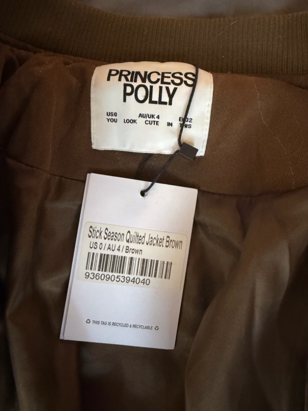Princess Polly Brown Quilted Jacket – NWT – Size 4 - Picture 8 of 8